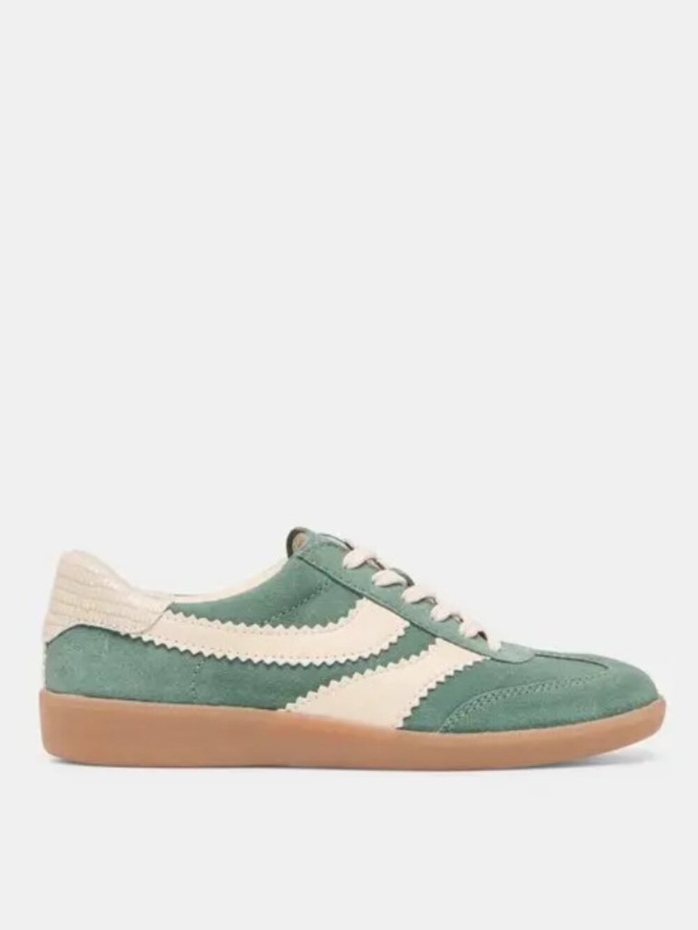 Dolce Vita Merit Suede Retro Trainer Sneakers Green Gum Sole - Picture 2 of 4